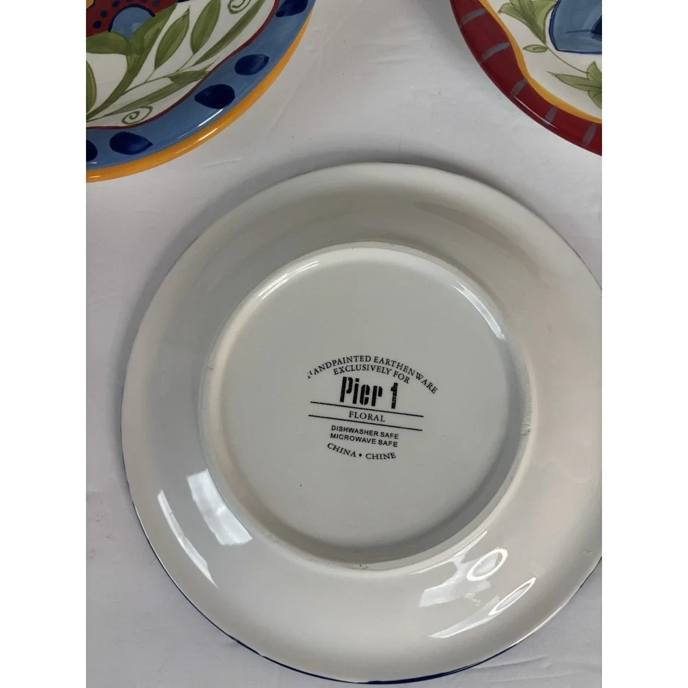 Pier 1 Imports Set Of 4 Floral Dessert Plates Earthenware
